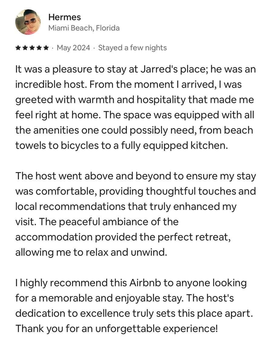 Five-star guest review from Thomas, Kathleen, Georgia